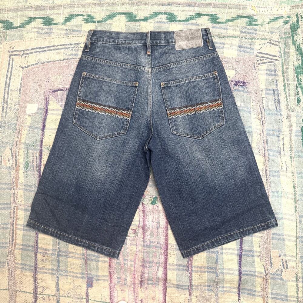 South Pole Embroidered Jean Shorts Jorts 31 Blue Denim Baggy Wide Y2K Hip Hop